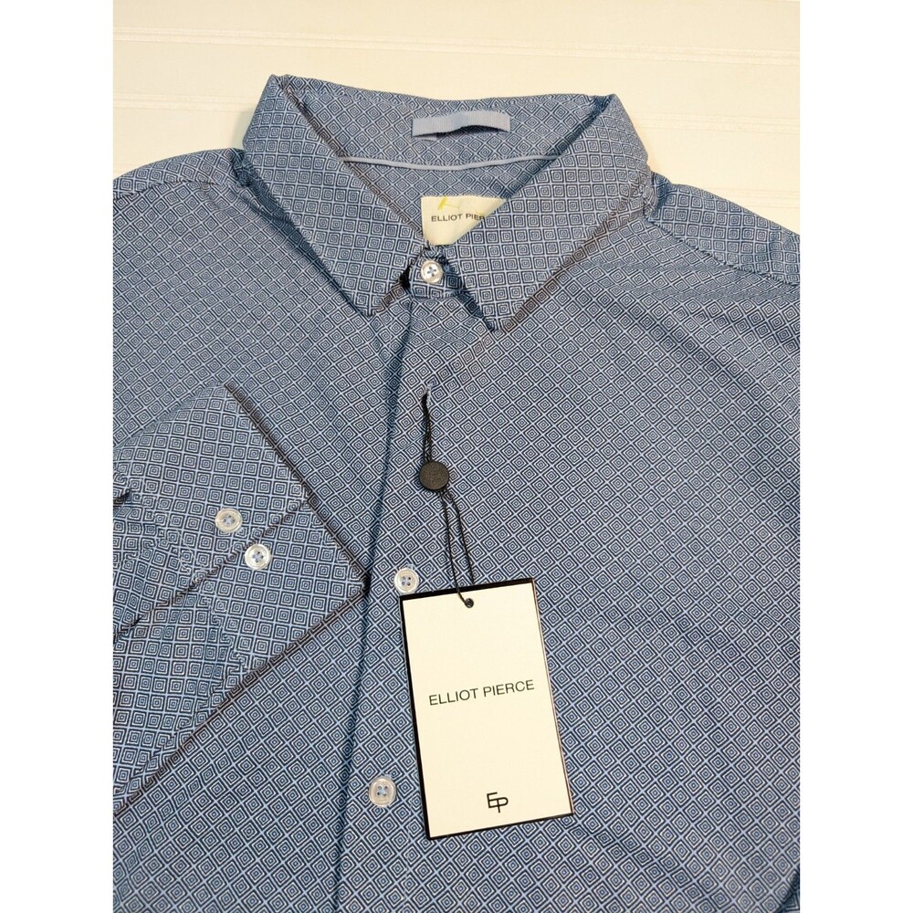 NEW Elliot Pierce Men's XL Textured Knit LS Shirt Dusty Blue Geometric NWT